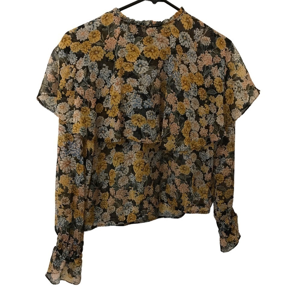 3/$15 Zara basic floral long sleeve chiffon sheer blouse XS